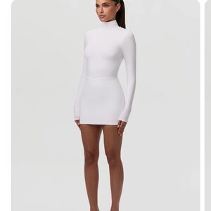 Naked Wardrobe White Turtleneck Contour bodysuit and skirt set